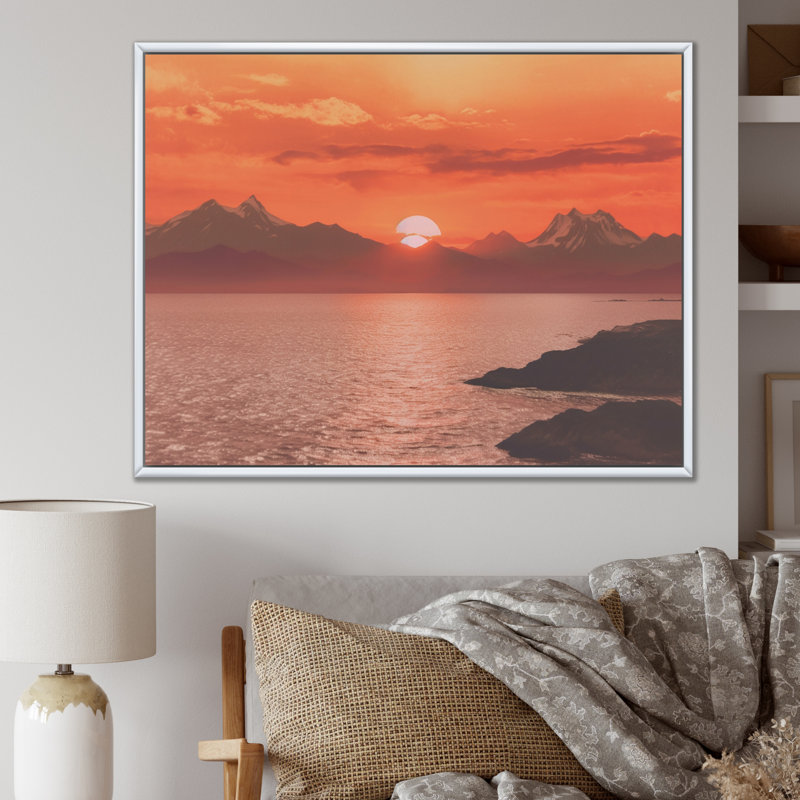 «Ocean Dreams Serene Sunset Over Quiet Ocean», reproduction d'art sur toile, H 24 po x l 32 po x P 1 po, Cadre flottant blanc