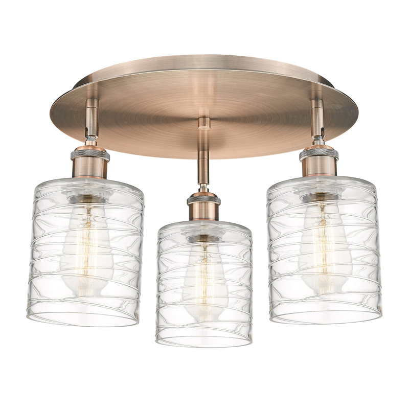 Dublin Glass Semi Flush Mount, Deco Swirl, Antique Copper