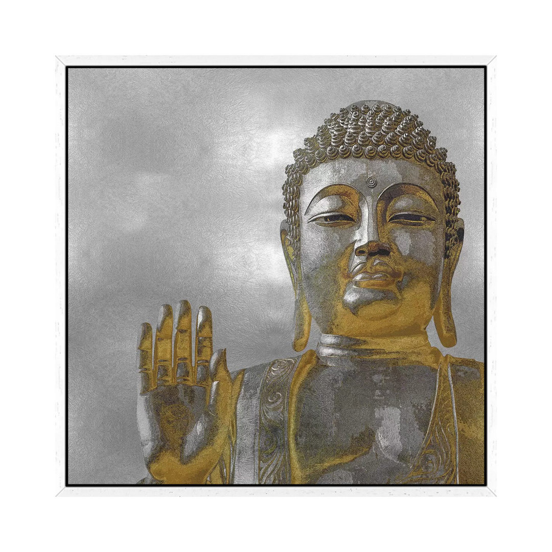 Silberner und goldener Buddha von Tom Bray - Galerie-verpackte Leinwand Giclée auf Leinwand