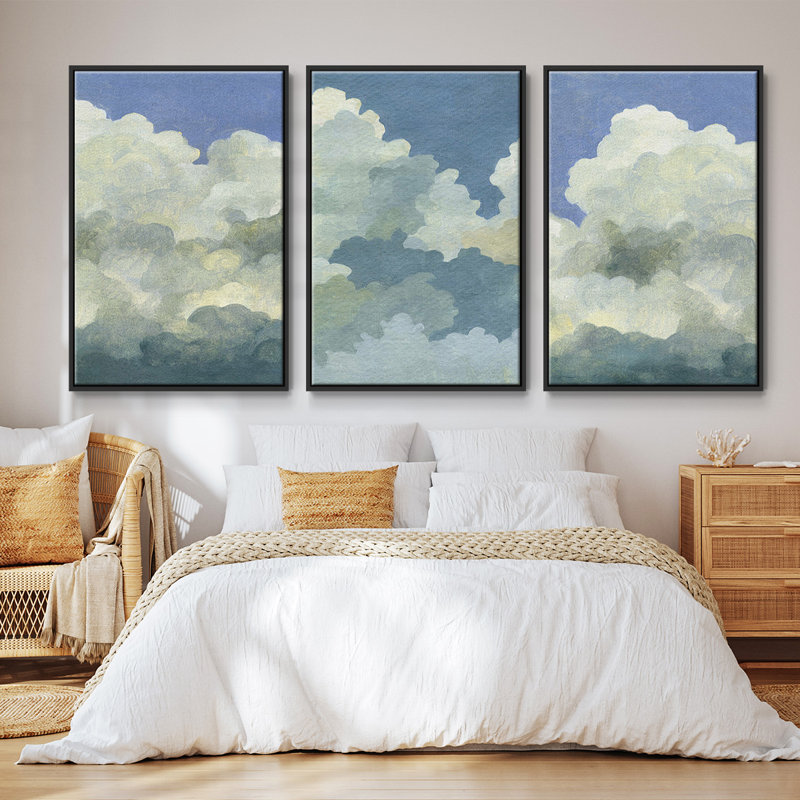 Cumulus Tower I - Ensemble de 3 cadres flottants sur toile, H 36 po x l 72 po, Cadre flottant noir