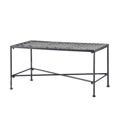 Outdoor Iron Table In Black Brush Silver Design, 36.49"W X 18"H 20.75"D, Elevates Comfort Level Powder Coated - Hue, 20.75"D 18"H, Attractive Centerpiece