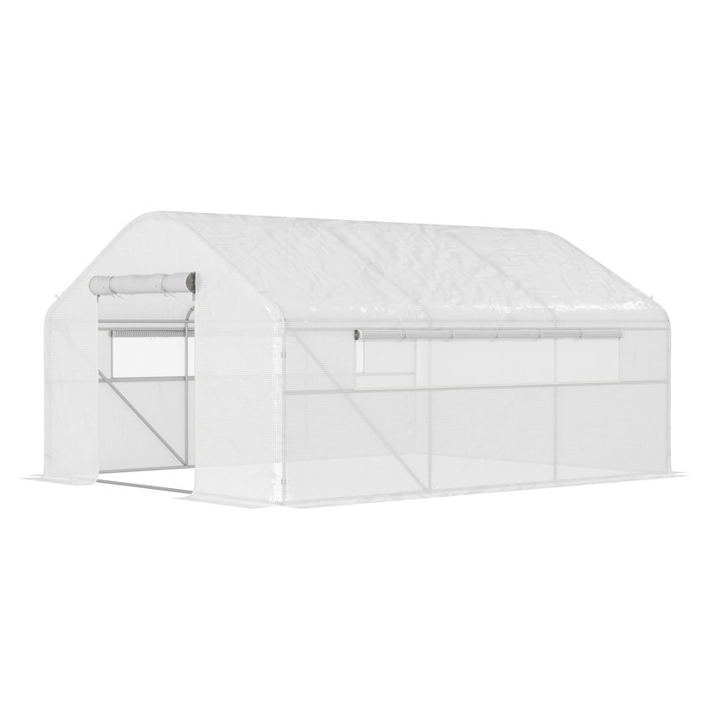 Serre tunnel Outsunny de 4 m x 3 m avec structure en acier galvanisé, bâche en polyéthylène, porte enroulable et fenêtres grillagées