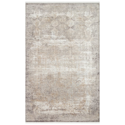 Tapis luxueux en viscose / acrylique, 6,6 x 9,5 pieds | Crème et gris, hauteur de poils de 0,3 po | 100% tissé à la machine, 2 000 000 points de fil | Entretien facile: passer l'aspirateur et nettoyer les taches | Parfait pour le salon et la chambre à coucher
