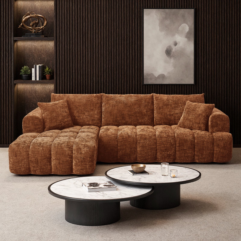 Canapé modulaire en L de luxe en chenille - kaki, canapé-lit confortable, aucun assemblage requis, Orange