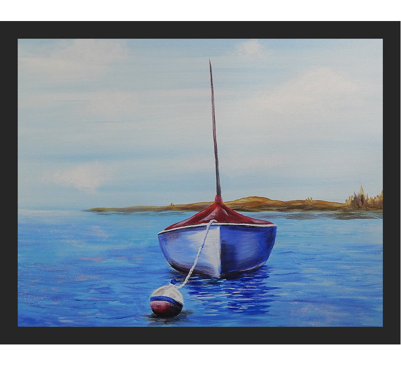 Impression «Voilier», H 10,5 po x l 12,5 po, Papier avec cadre noir, Pas de tapis