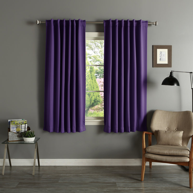 Bantam Solid Blackout Thermal Rod Pocket Curtain Panels, Purple, 52" W x 63" L