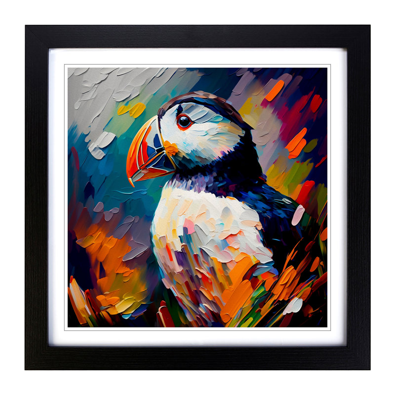 Puffin Palette Knife Painting No.1 - Framed Print, Black