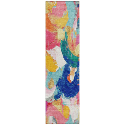 Machine Washable Indoor/Outdoor Xhevrie Blush Rug