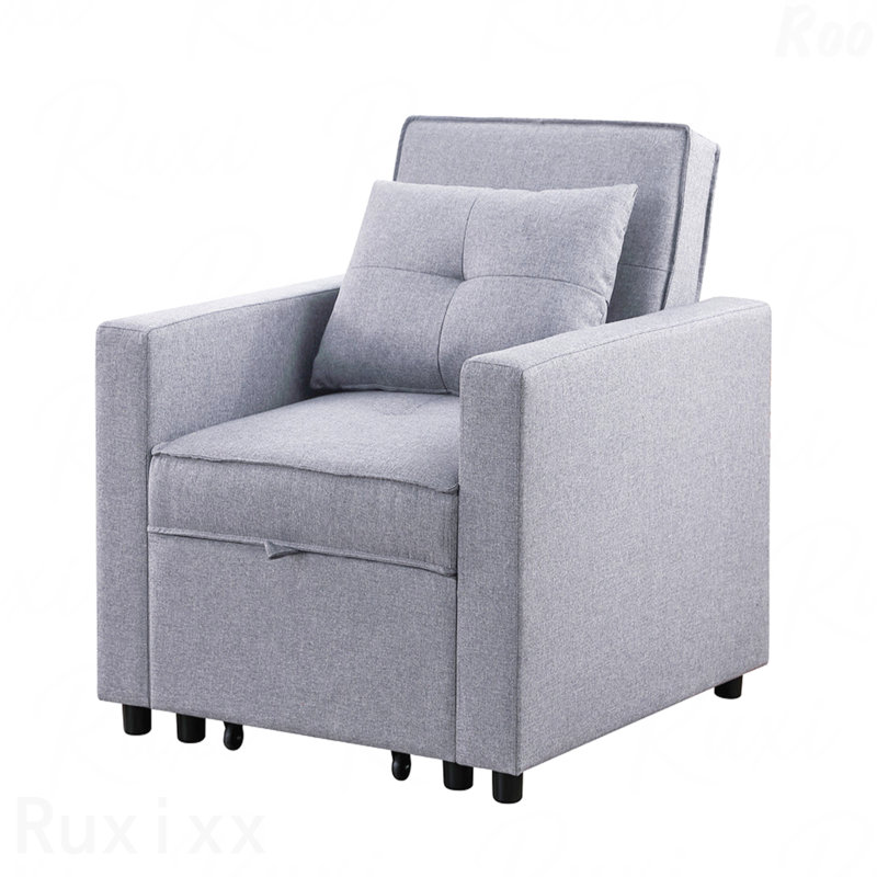 Fauteuil d'appoint convertible en lin gris 33,25 po idéal pour la détente, Gris clair