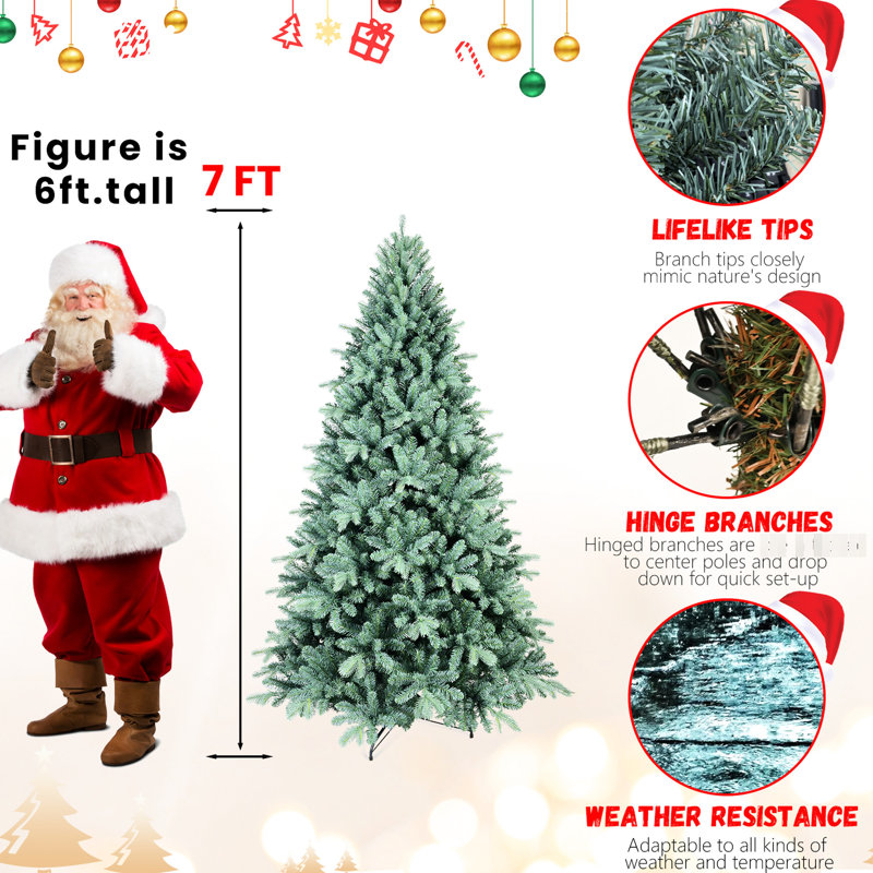 Arbre de Noël de 8 pi, couleur bleue, 2458 pointes, branche à charnières pour un démontage rapide, base en métal sécurisée teintée des Fêtes, branches faciles à assembler et décor renforcé