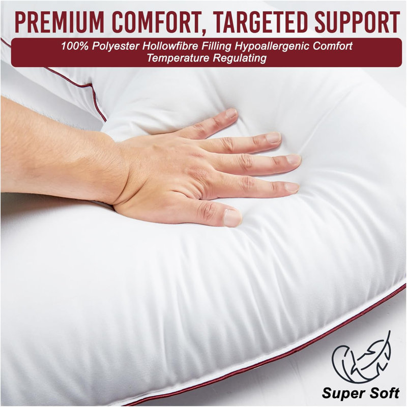 Luxury V Shape Pillow with Microfibre Filling, Breathable Hypoallergenic Cushion for Head, Neck & Back Support