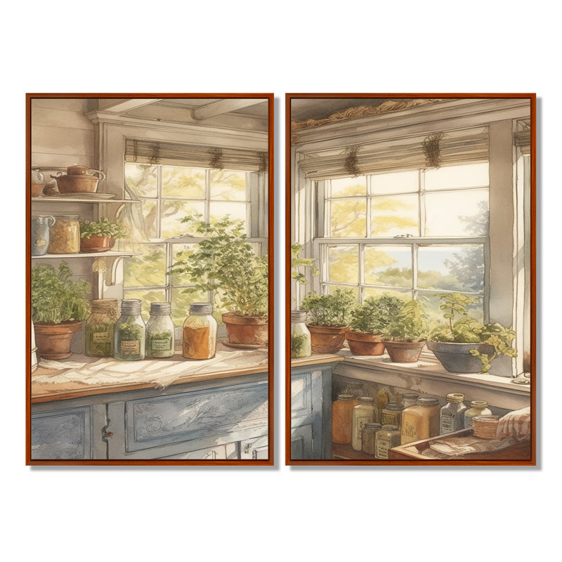 Old Farmhouse Kitchen I - Large Kitchen Wall Art 2 pièces, 36" H x 48" W, Reproduction encadrée sans passe-partout, Brun