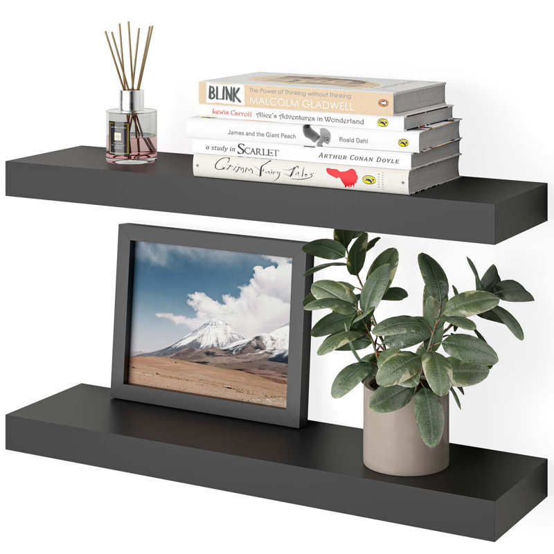 Sydney 24" W x 6" D Floating Shelves Set with Invisible Wall Mount Brackets, Black