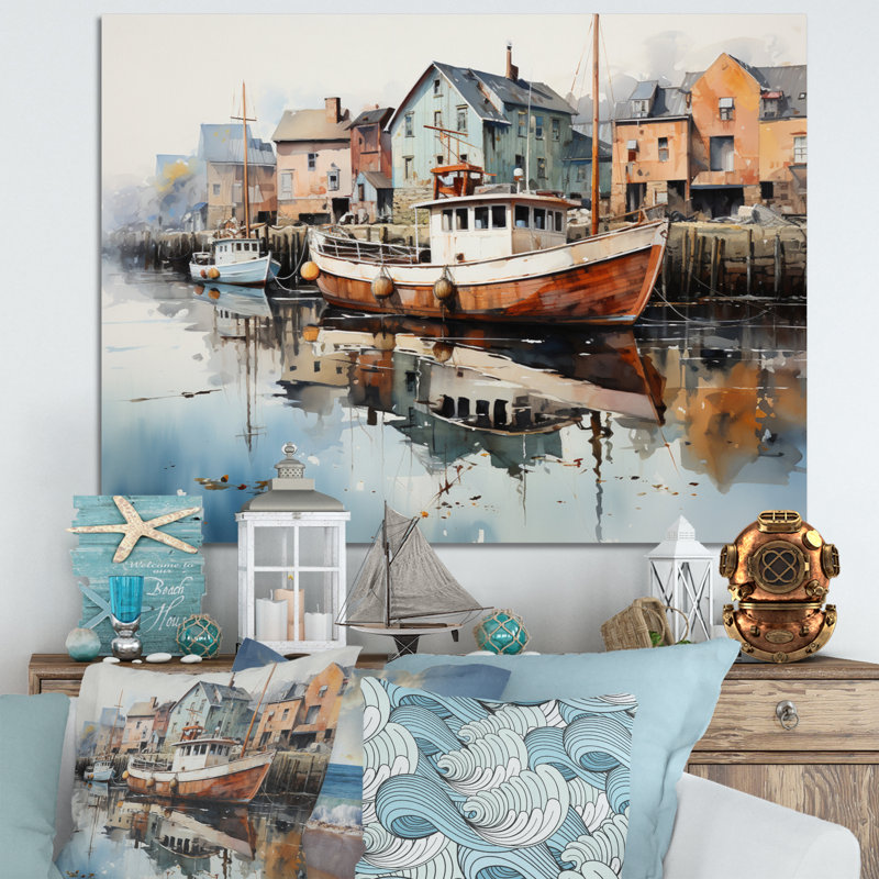 Port Harbor Reflections V - imprimé, H 24 po x l 32 po x P 1 po, Toile tendue