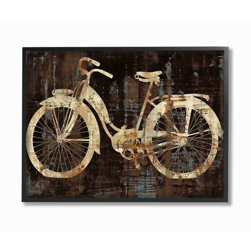 « patined bicycle »-impression sous forme d’art, H 11 po x l 14 po x P 1,5 po, Giclée encadrée noir minuit