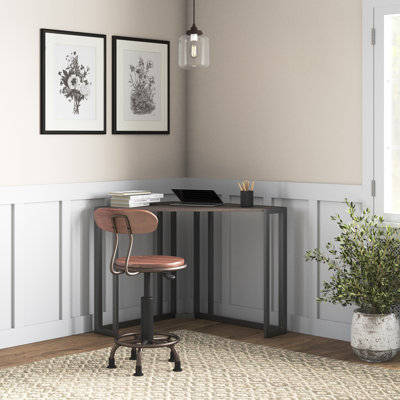 Amelyah Corner Solid Wood Top Metal Base Writing Desk