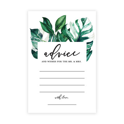 «Tropical Monstera Leaves» Conseils de mariage et cartes de livre d'or pour les mariés, cartes de conseils de mariage, paquet de 56