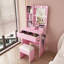 Table de coiffeuse avec miroir et lumières DEL réglables, prise de courant, support pour séchoir à cheveux et tabouret - coiffeuse compacte pour petites chambres (rose)