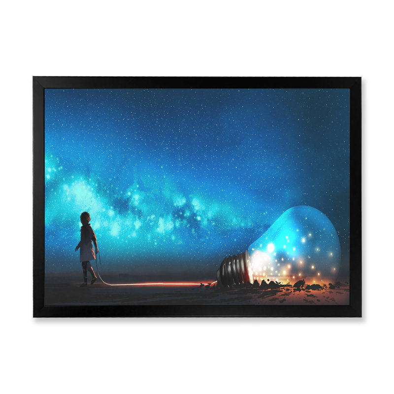 Video Game Pulling Light Bulb Fusion " Video Game Pulling Light Bulb Fusion " Painting Print, Black Picture Frame