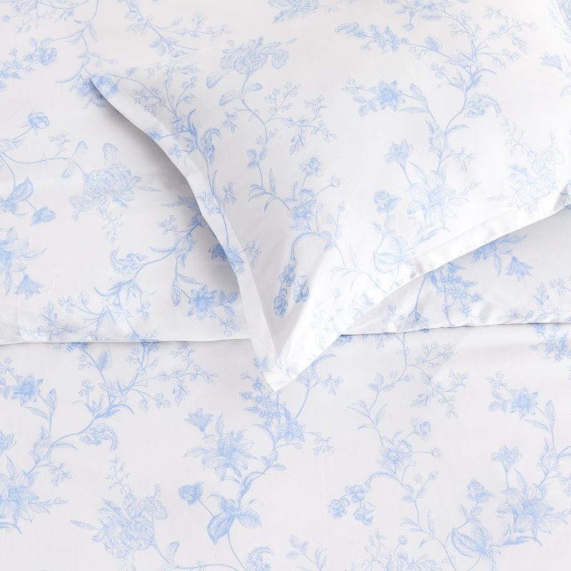 Barbet Cotton Sateen Floral Duvet Cover, Twin Duvet Cover + Standard Sham, Light Blue