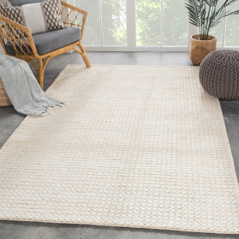 Tapis en jute crème en jute tissé à plat à la main Cyanic, Rectangle de 10 pi x 14 pi
