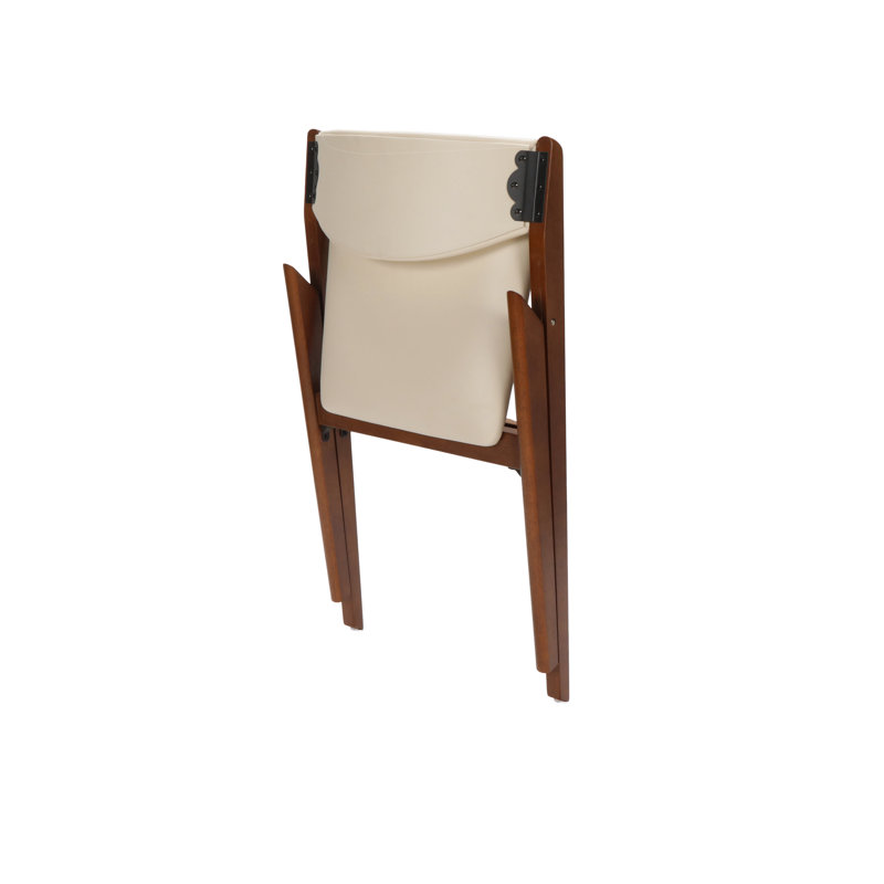 Stakmore Retro Modern Upholstered Folding Chair, Fruitwood Frame with Off White Vinyl, Fruitwood
