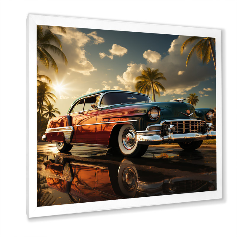 Voiture rétro classique rétro rouge I, Cadre simple blanc, H 30 po x l 30 po x P 1 po