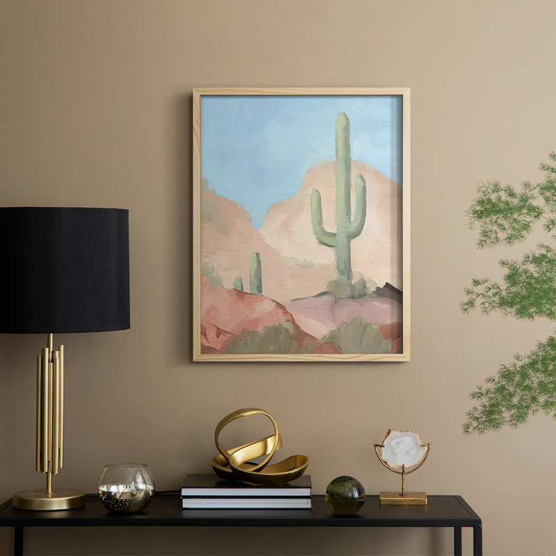 «Sunny Saguaro I», reproduction encadrée - bois massif, Naturel, H 11 po x l 9 po