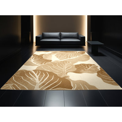 Machine Washable Templeton Cabbage Rustic Rug in Beige – Beige Binding