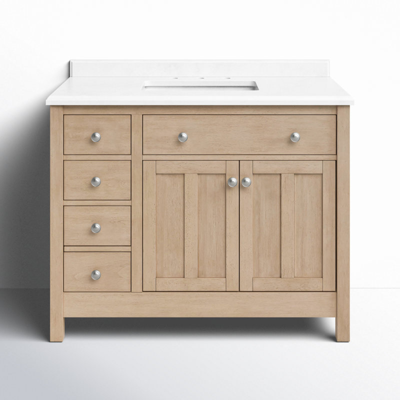 Newcastle 42" Sahara Birch Single Sink Bathroom Vanity with White Marble Top
