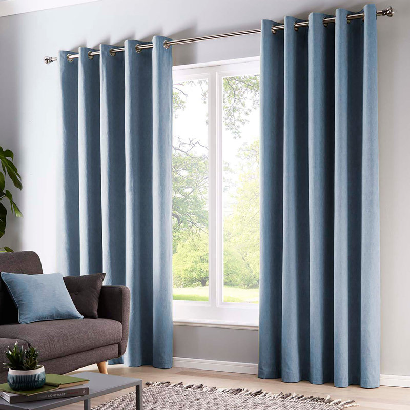 Sorbonne 100% Cotton Semi Sheer Curtain Pair, Width 229 x Drop 229 cm, Light Blue