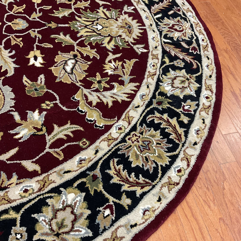 Tapis rouge / noir / brun en laine touffeté à la main Indo