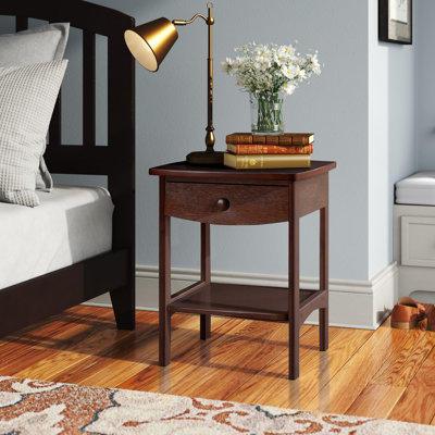 Table de chevet à 1 tiroir avec finition noyer avec tablette H 21,6 po x l 17,7 po x P 17,7 po