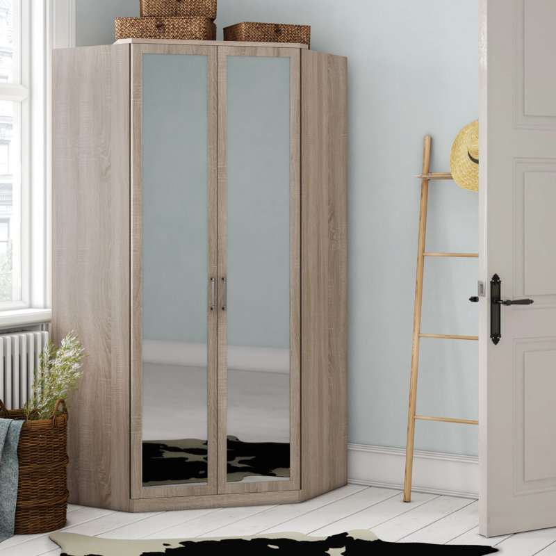 Birmingham 2 Door Manufactured Wood Wardrobe, Oak Sawmill with Mirror