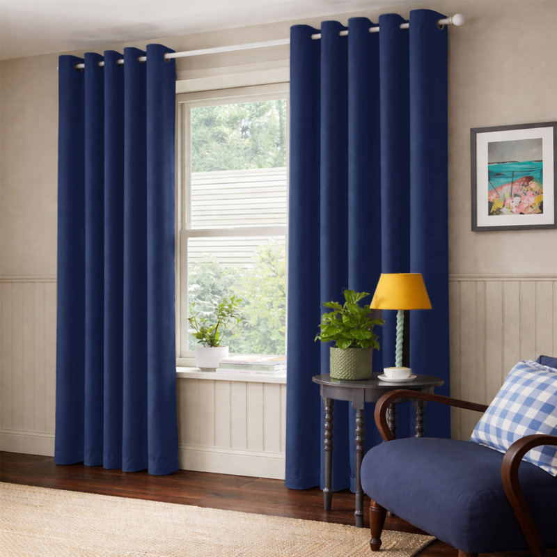 100% Room Darkening Blackout Drapes for Bedroom & Living Room, Navy, 228cm Width x 228cm Drop