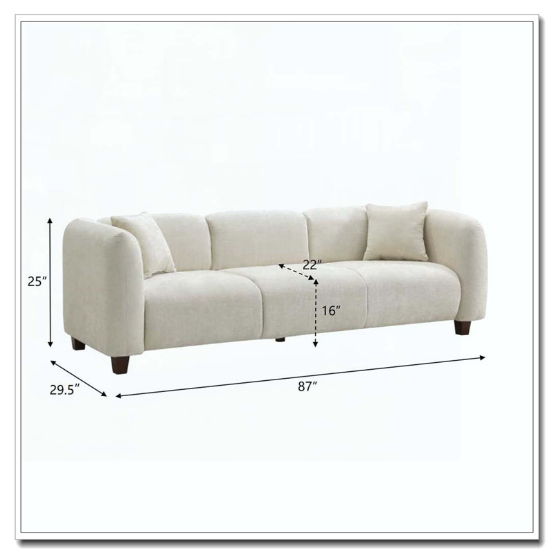 87 po Canapé 3 places rembourré moderne en velours, Beige