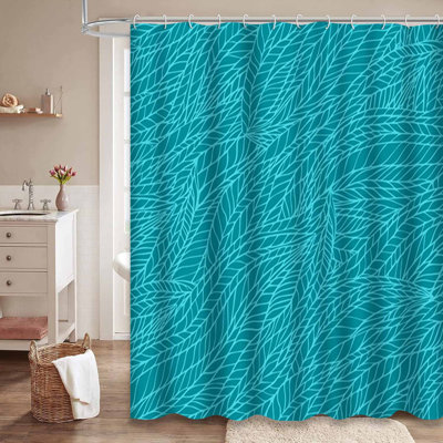 Waterproof Teal Floral Art Ocean Wave Shower Curtain with 12 Hooks