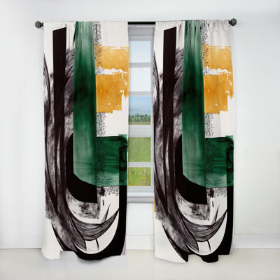 Modern Green Art Deco VI - Abstract Blackout Curtain - 1 Panel