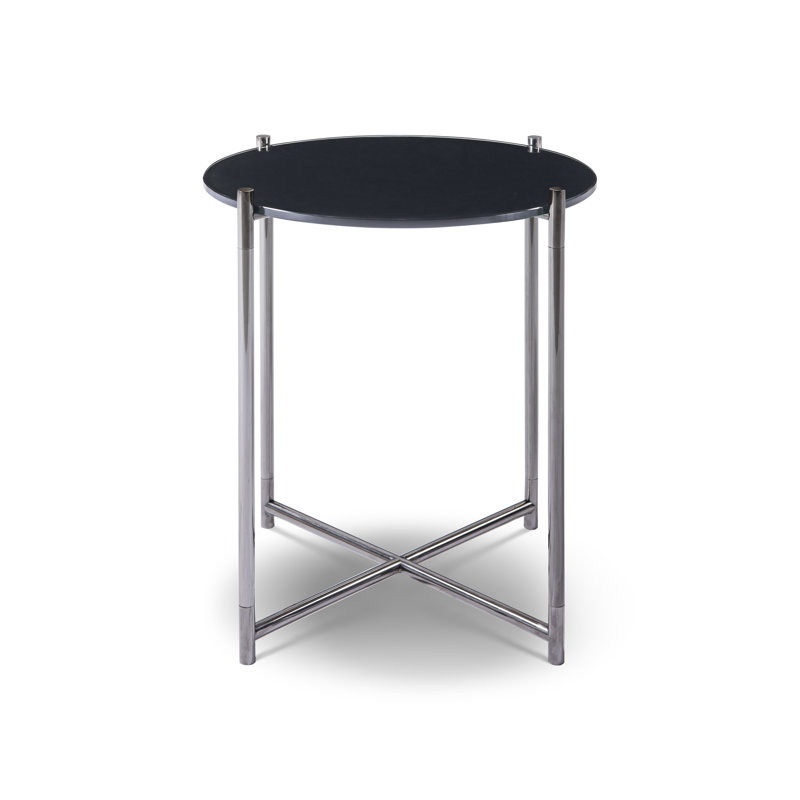 Alayjia Glass Top End Table, Dark Chrome