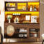 Brown/Black Kitchen Sideboard with 5 Doors & LED Lights, Fluted Glass & Pegboard Design, Storage Cabinet, Buffet for Kitchen/Living Room-124939779