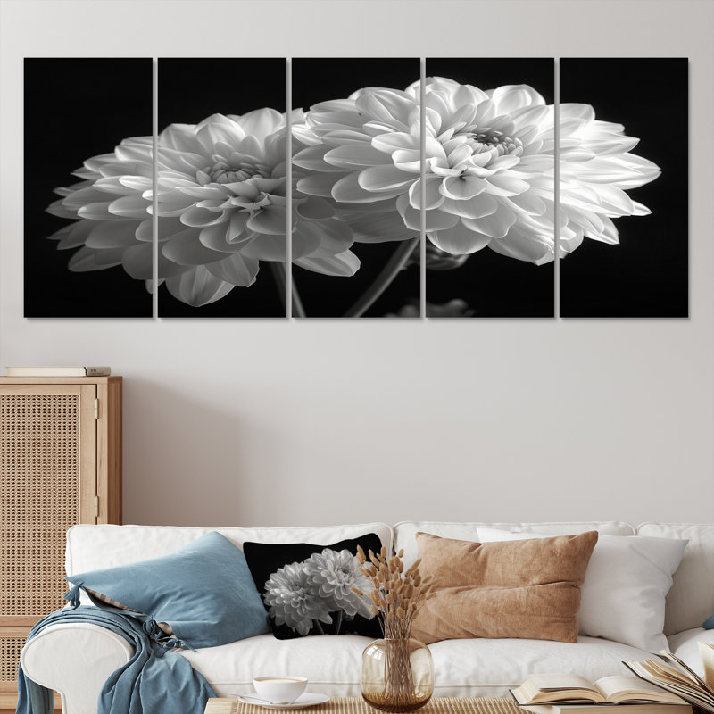 Monochromes blanc noir, «Mums Botanical Beauty I», ensemble d'art mural, H 32 po x l 80 po