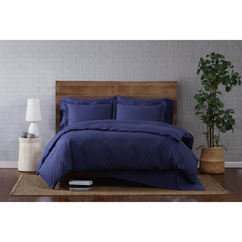 Jededian 100% Cotton Percale Duvet Cover Set, King Duvet Cover + 2 Shams, Navy