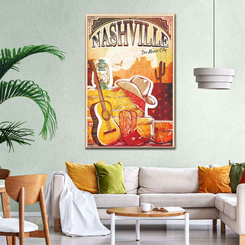 Nashville The Music City sur impression sur toile, H 48 po x l 32 po x P 1,25 po