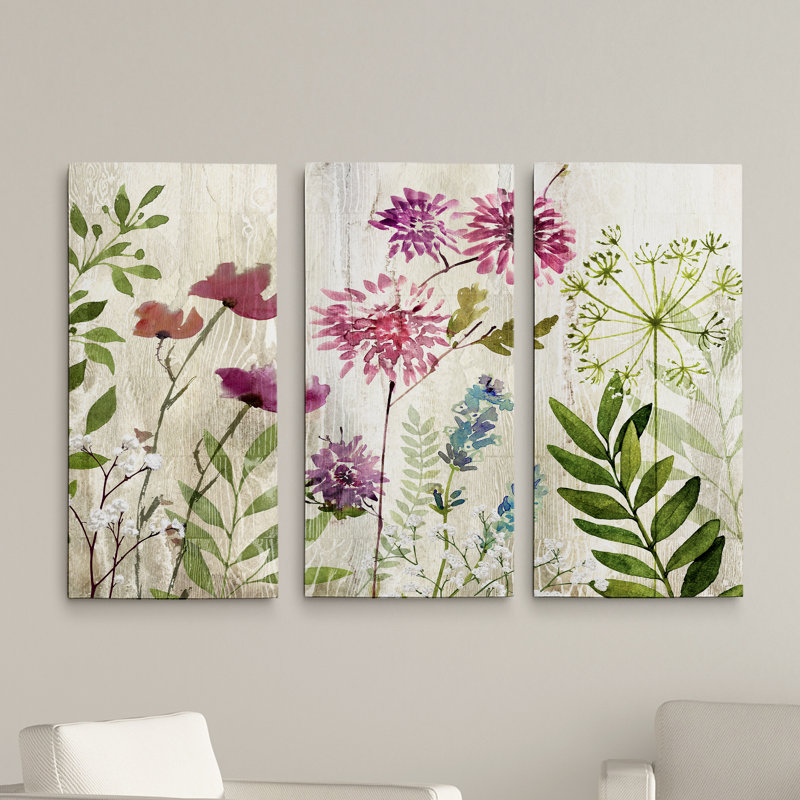 Meadow Flowers II-ensemble de 3 images sur toile, H 24 po x l 48 po x P 1,5 po