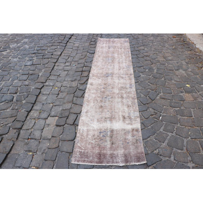 Vintage Turkish Oushak Wool Runner Rug in Brown for Hallways - Antique Handwoven Wool Carpet