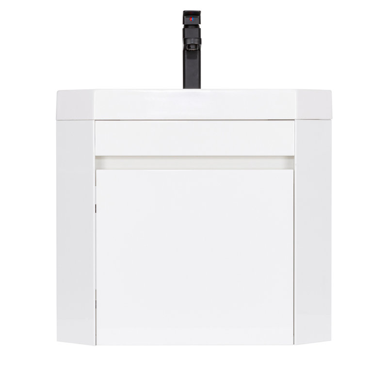 Ensemble de meuble-lavabo de coin simple 16 po avec lavabo en résine Baya, Blanc