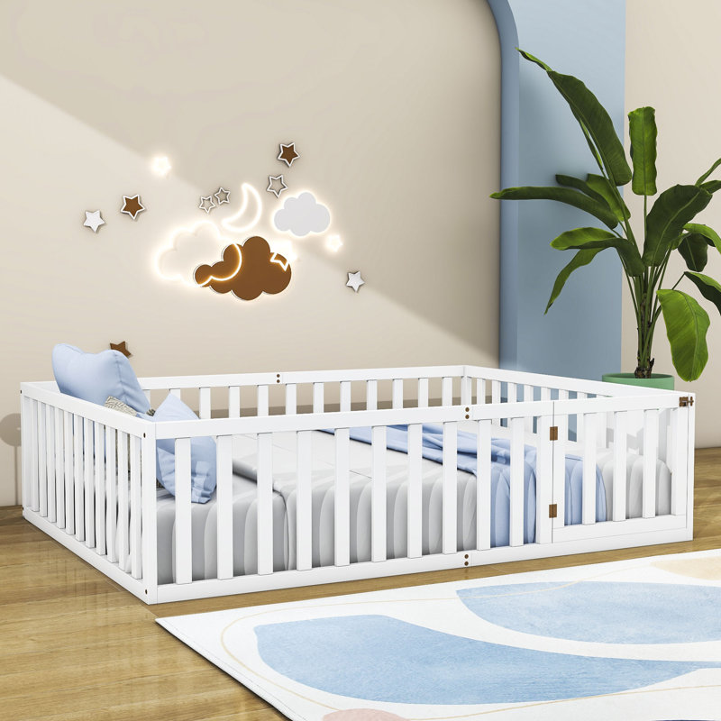 Freta Wood Bed Frame, White, Queen