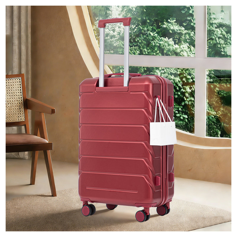 Valise à roulettes rigide 28 pouces en ABS rouge vin - Grande valise à carreaux pour un voyage prolongé