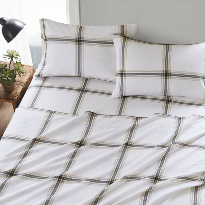 Woolrich 100% Cotton Flannel Sheet Set, Tan Plaid, Full Sheet Set with 2 Pillowcases