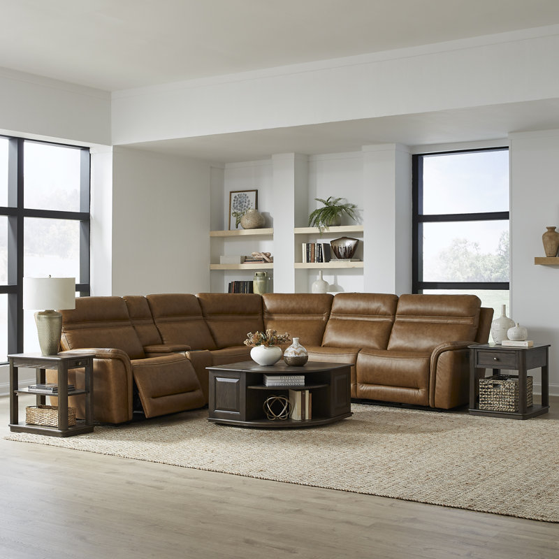 Cabrero 6 Piece Sectional, Brown Top Grain Leather
